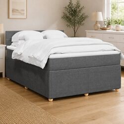 Queen Box Spring Bed with Pocket Mattress LED Lights Grey Fabric
