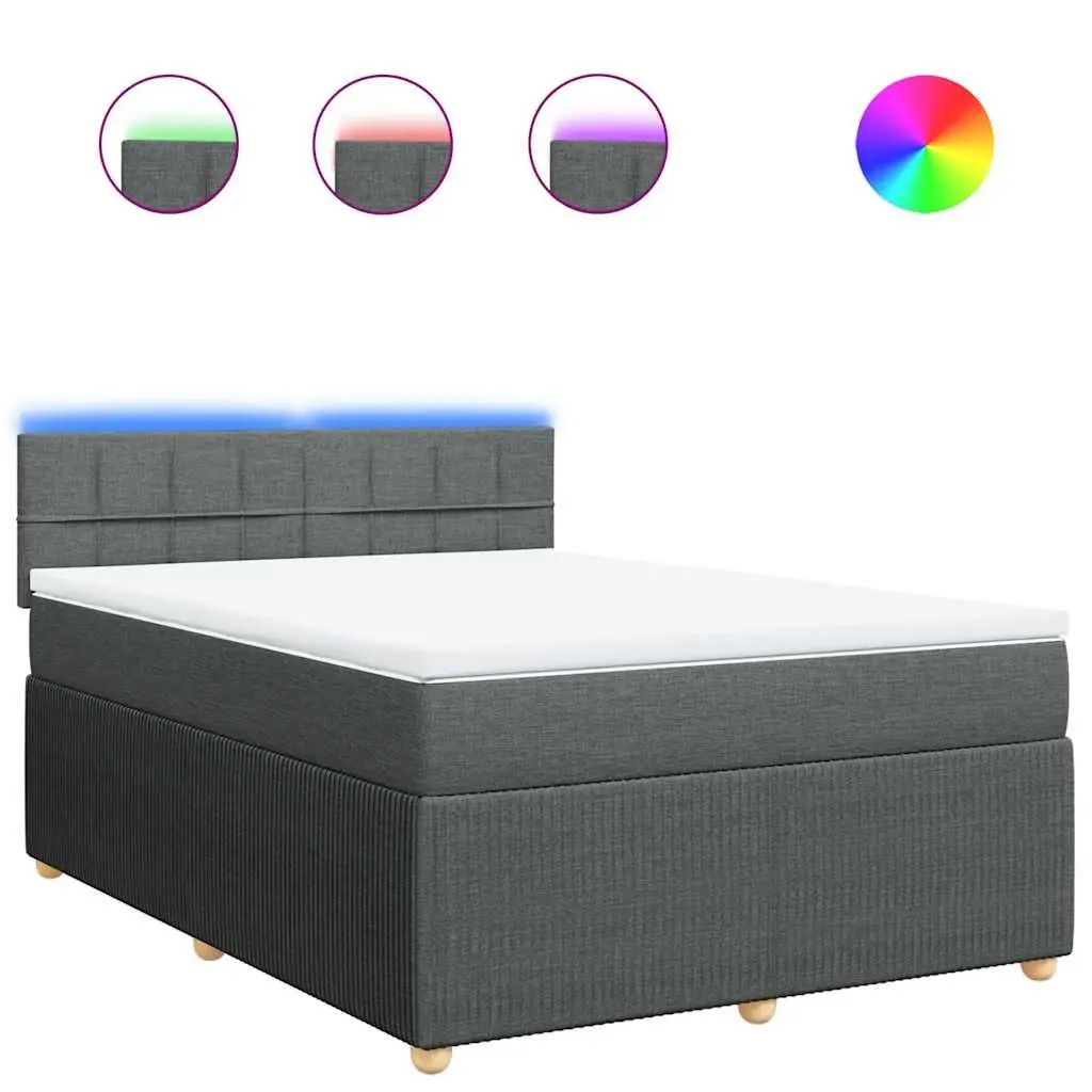 Queen Box Spring Bed Pocket Spring Mattress with LED Lights Grey Fabric