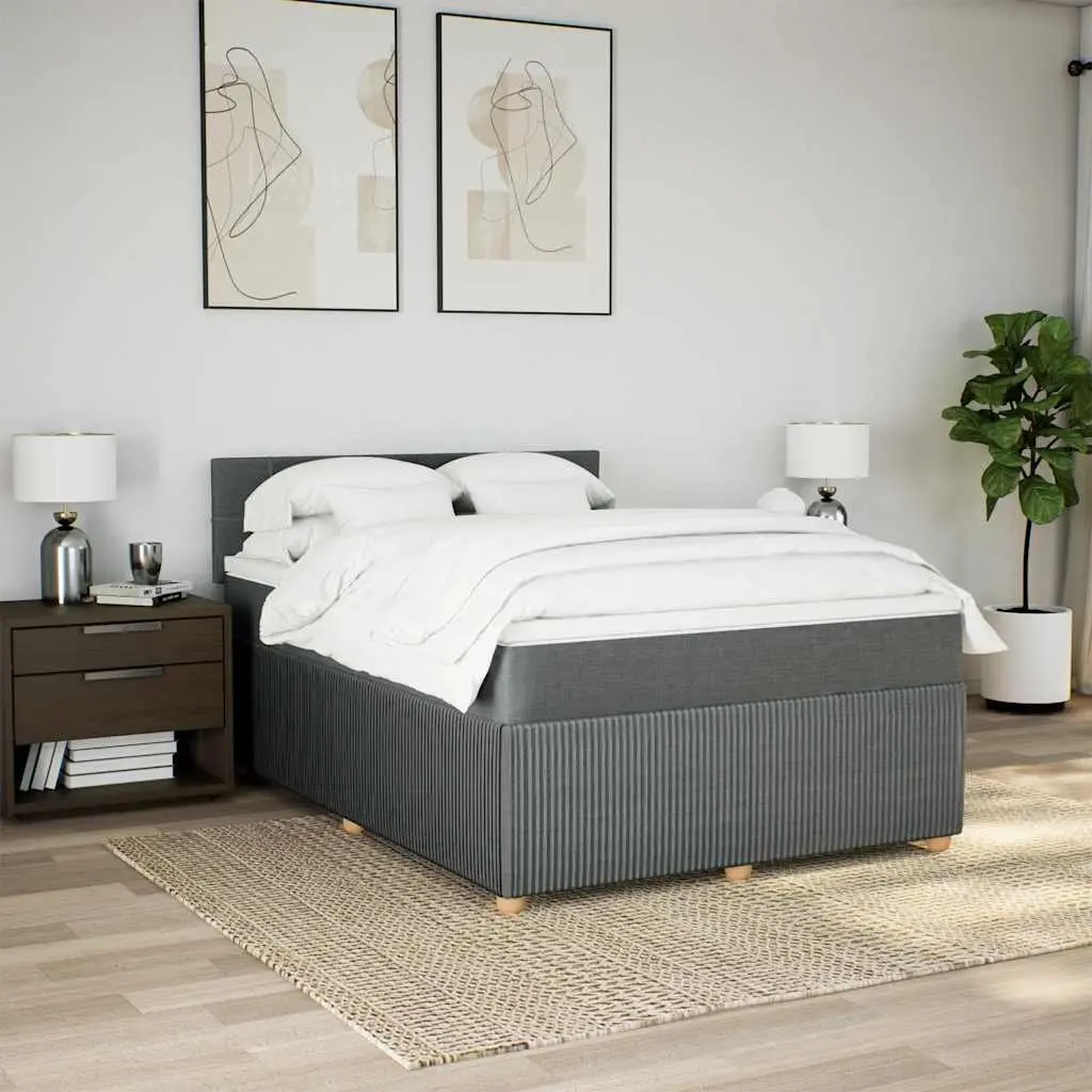 Queen Box Spring Bed Pocket Spring Mattress with LED Lights Grey Fabric