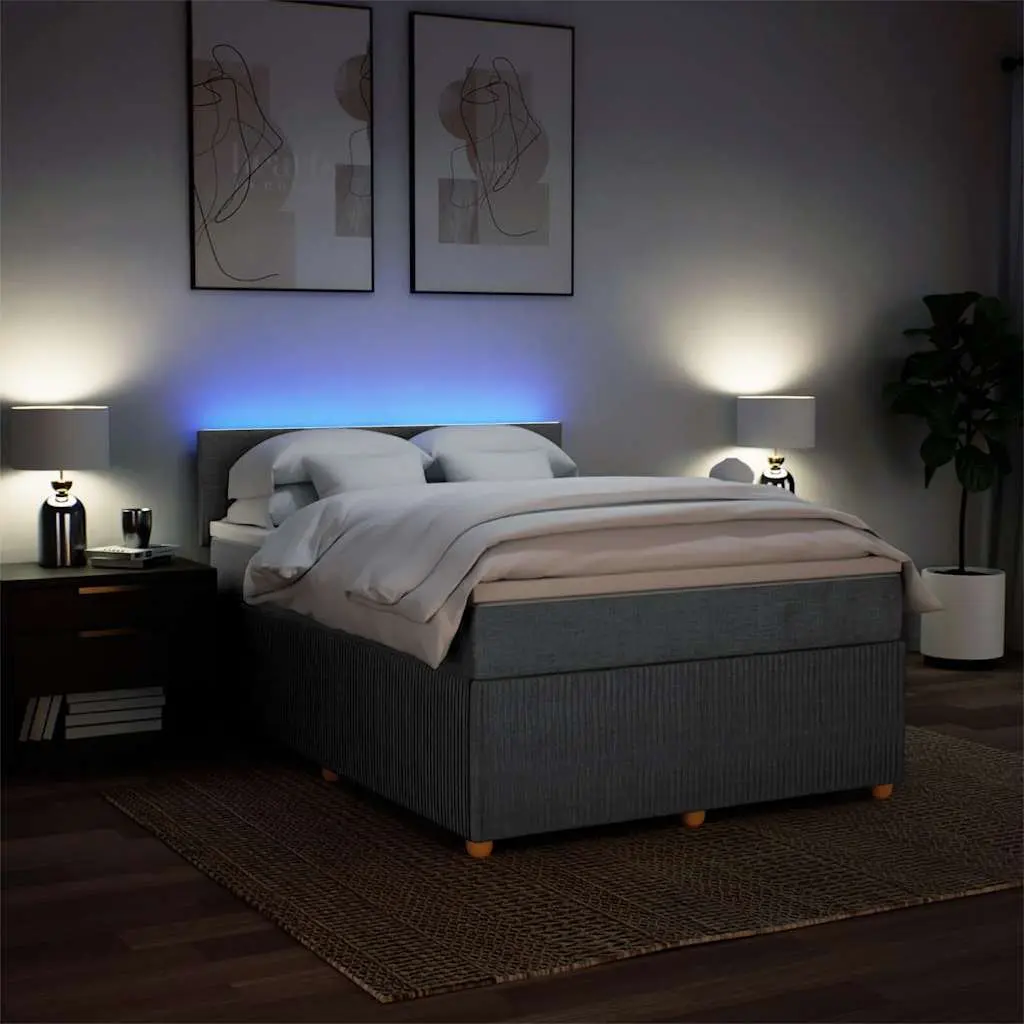 Queen Box Spring Bed Pocket Spring Mattress with LED Lights Grey Fabric