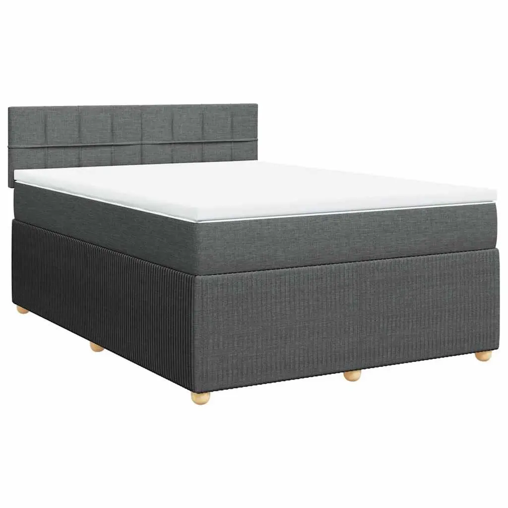 Queen Box Spring Bed Pocket Spring Mattress with LED Lights Grey Fabric