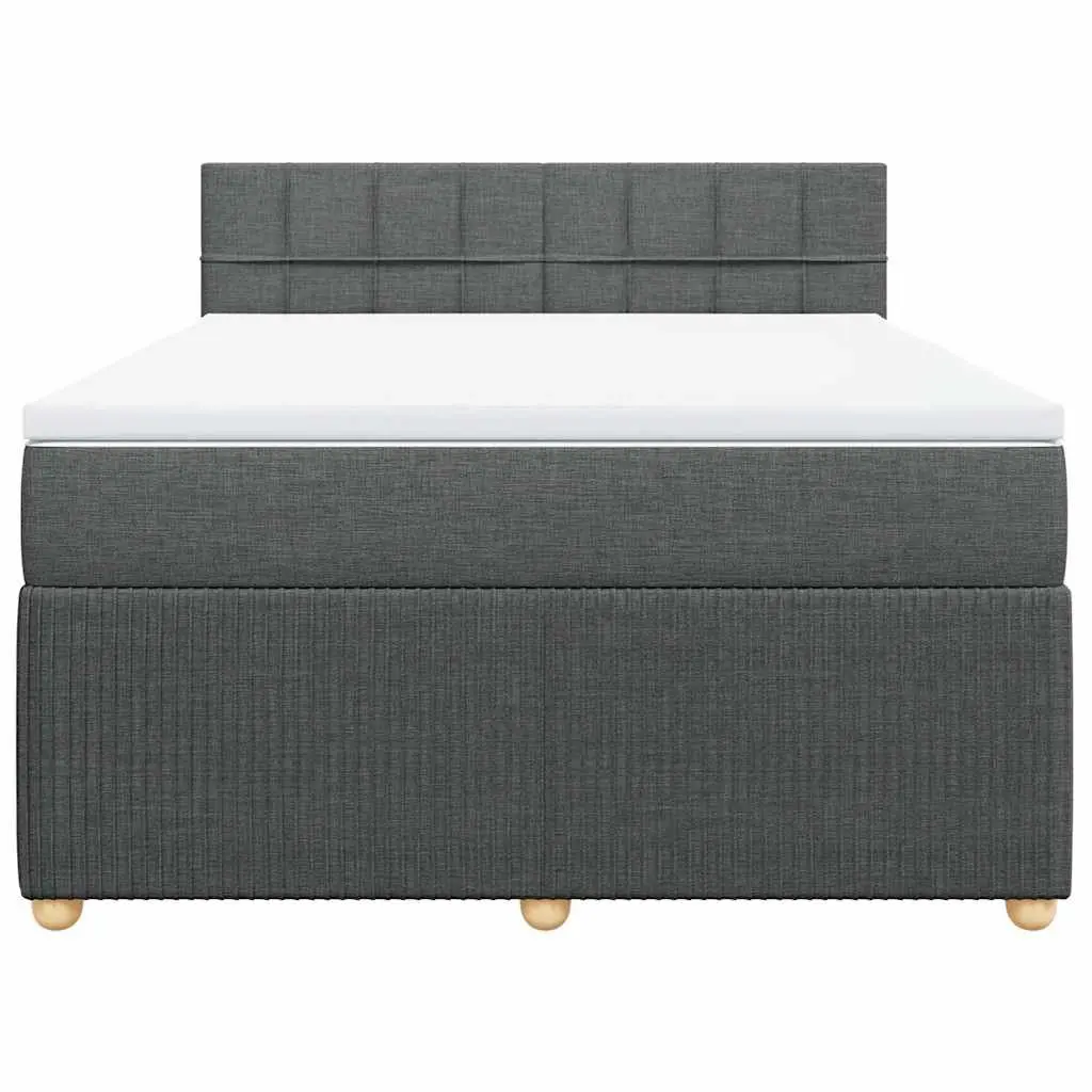 Queen Box Spring Bed Pocket Spring Mattress with LED Lights Grey Fabric