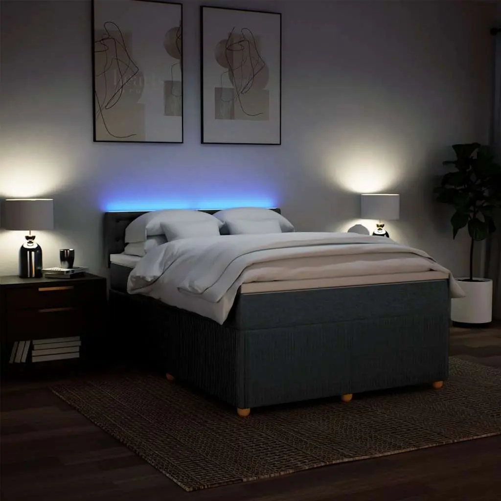 Queen Box Spring Bed with Pocket Spring Mattress LED Light Grey Fabric Frame