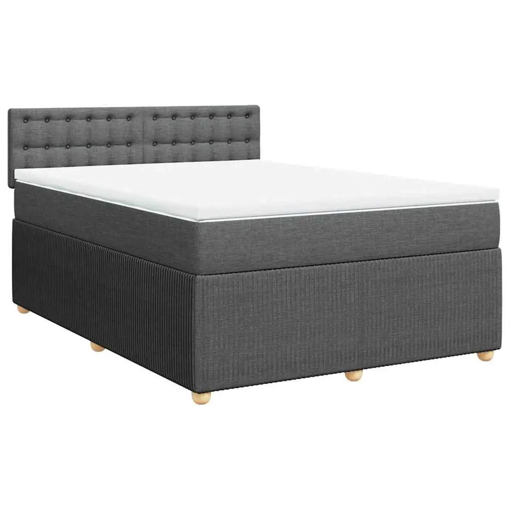 Queen Box Spring Bed with Pocket Spring Mattress LED Light Grey Fabric Frame