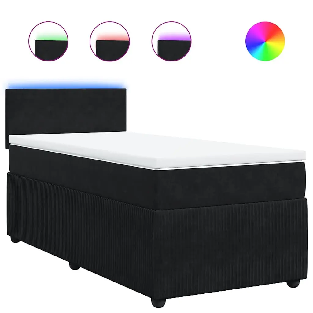 King Single Box Spring Bed with Velvet Upholstery Pocket Spring Mattress and LED Lights