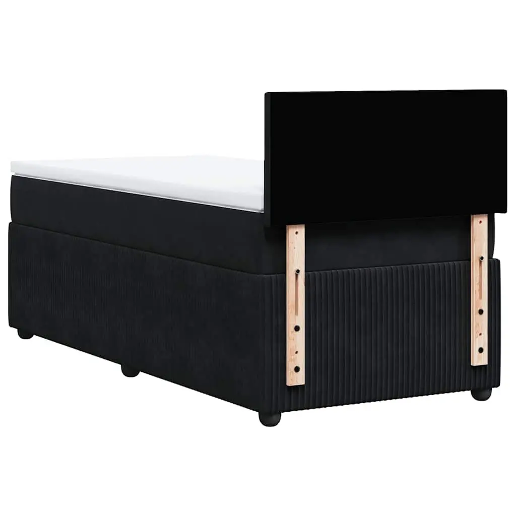 King Single Box Spring Bed with Velvet Upholstery Pocket Spring Mattress and LED Lights