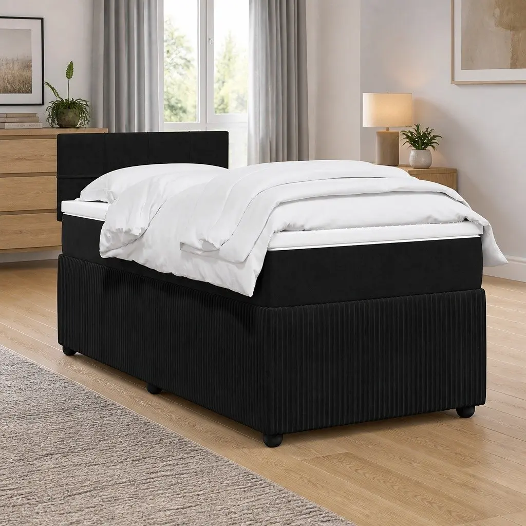 Box Bed with Integrated LED Lighting and Pocket Spring Mattress King Single Velvet Grey