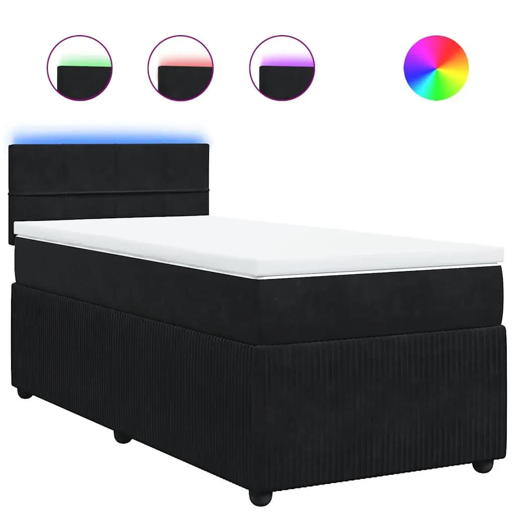 Box Bed with Integrated LED Lighting and Pocket Spring Mattress King Single Velvet Grey