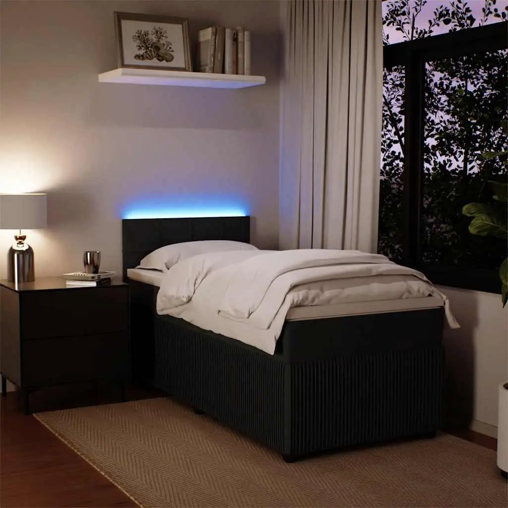 Box Bed with Integrated LED Lighting and Pocket Spring Mattress King Single Velvet Grey
