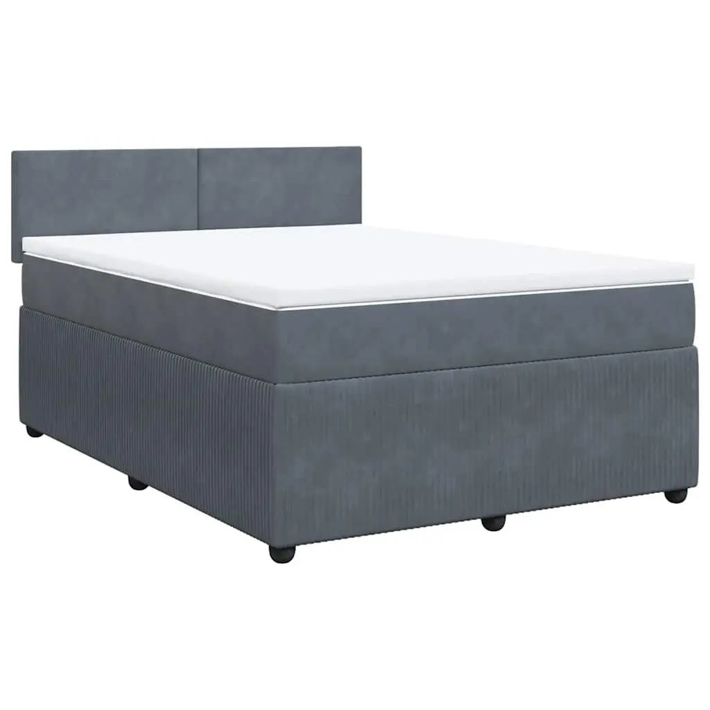 Double Box Spring Bed with Pocket Spring Mattress LED Lights Grey Velvet Double Size