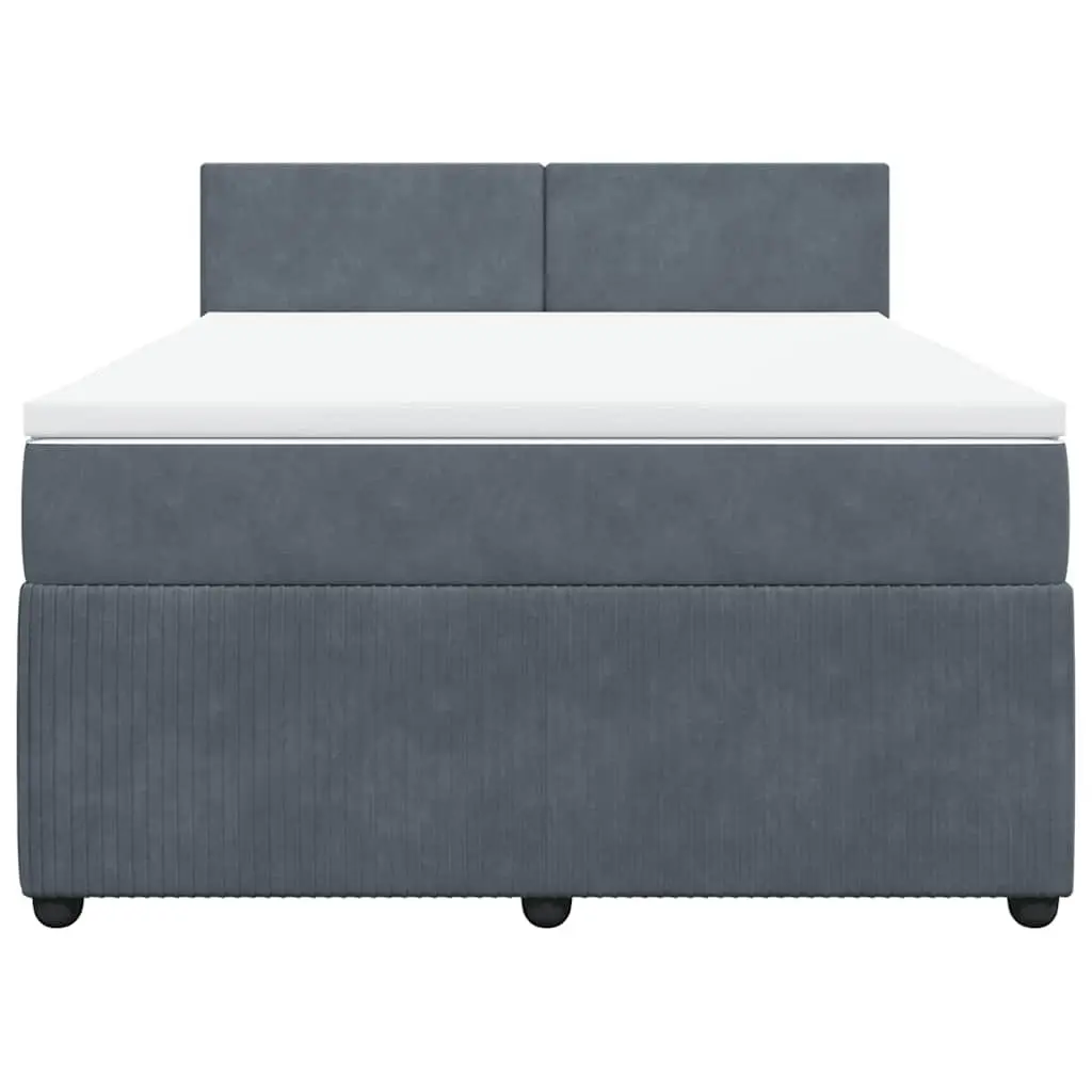 Double Box Spring Bed with Pocket Spring Mattress LED Lights Grey Velvet Double Size