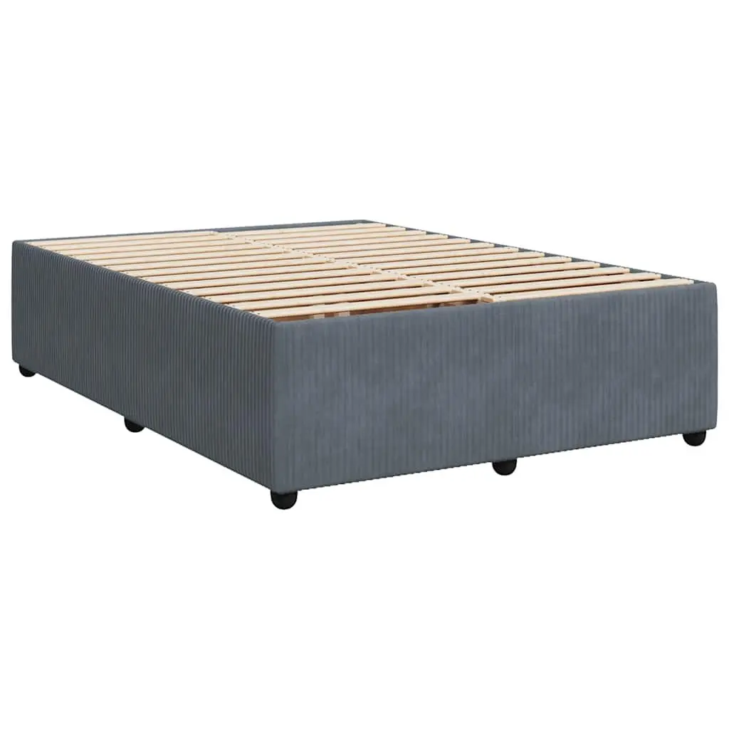 Double Box Spring Bed with Pocket Spring Mattress LED Lights Grey Velvet Double Size