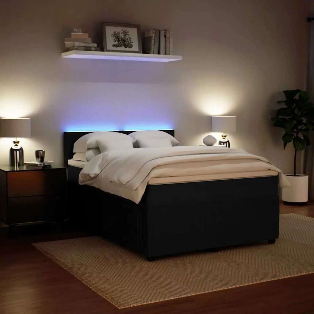Double Velvet Bed with Pocket Spring Mattress and Adjustable LED Lighting