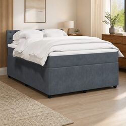 Box Spring Bed with Pocket Mattress LED Lights Grey Velvet Double Bedroom