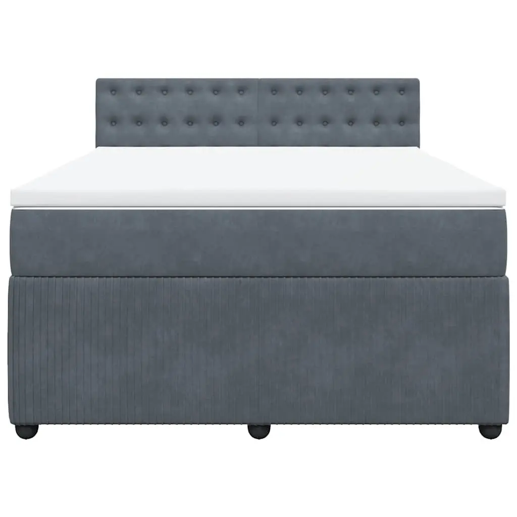 Box Spring Bed Pocket Mattress LED Lights Grey Velvet Double
