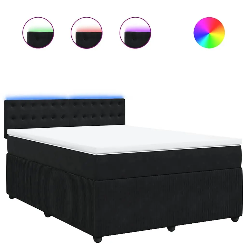 Box Spring Bed with Pocket Spring Mattress LED Lights Grey Double Velvet