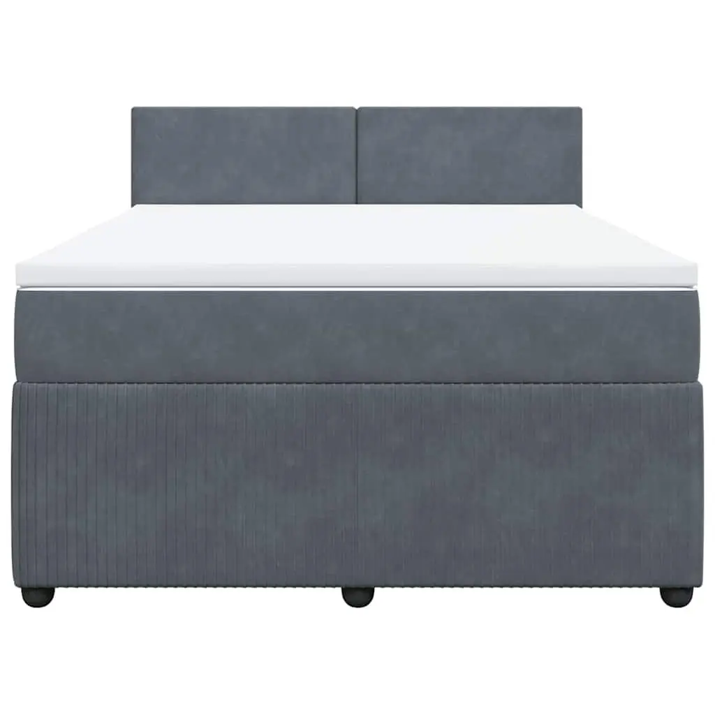 Queen Box Spring Bed Velvet Upholstered Pocket Mattress with LED Lights Grey