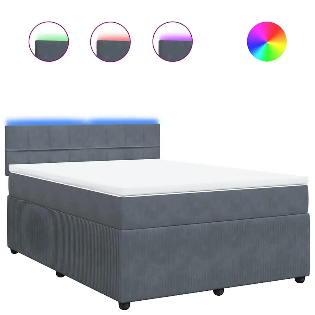 Queen Box Spring Bed with Pocket Spring Mattress and LED Lights Grey Velvet