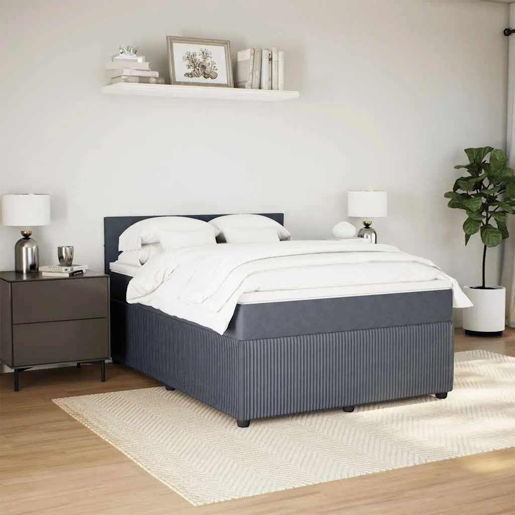 Queen Box Spring Bed with Pocket Spring Mattress and LED Lights Grey Velvet