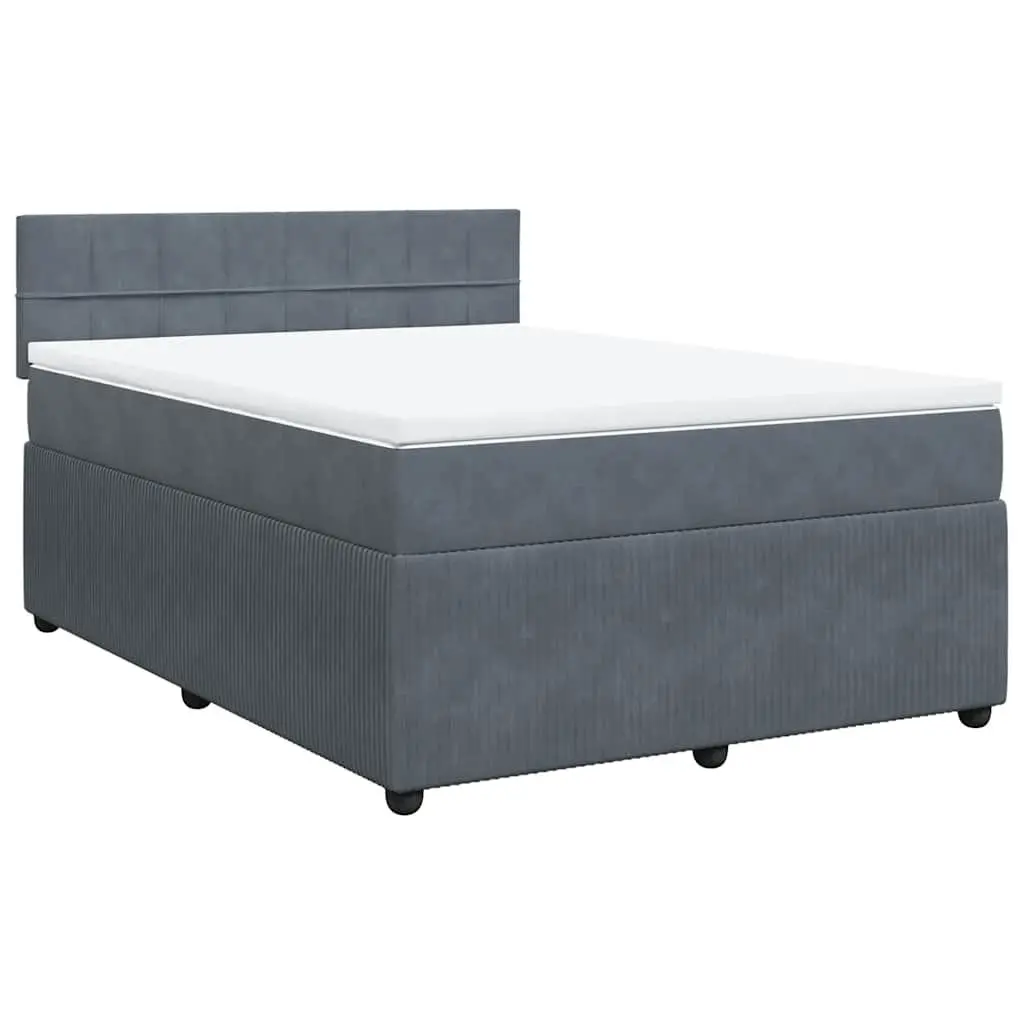 Queen Box Spring Bed with Pocket Spring Mattress and LED Lights Grey Velvet