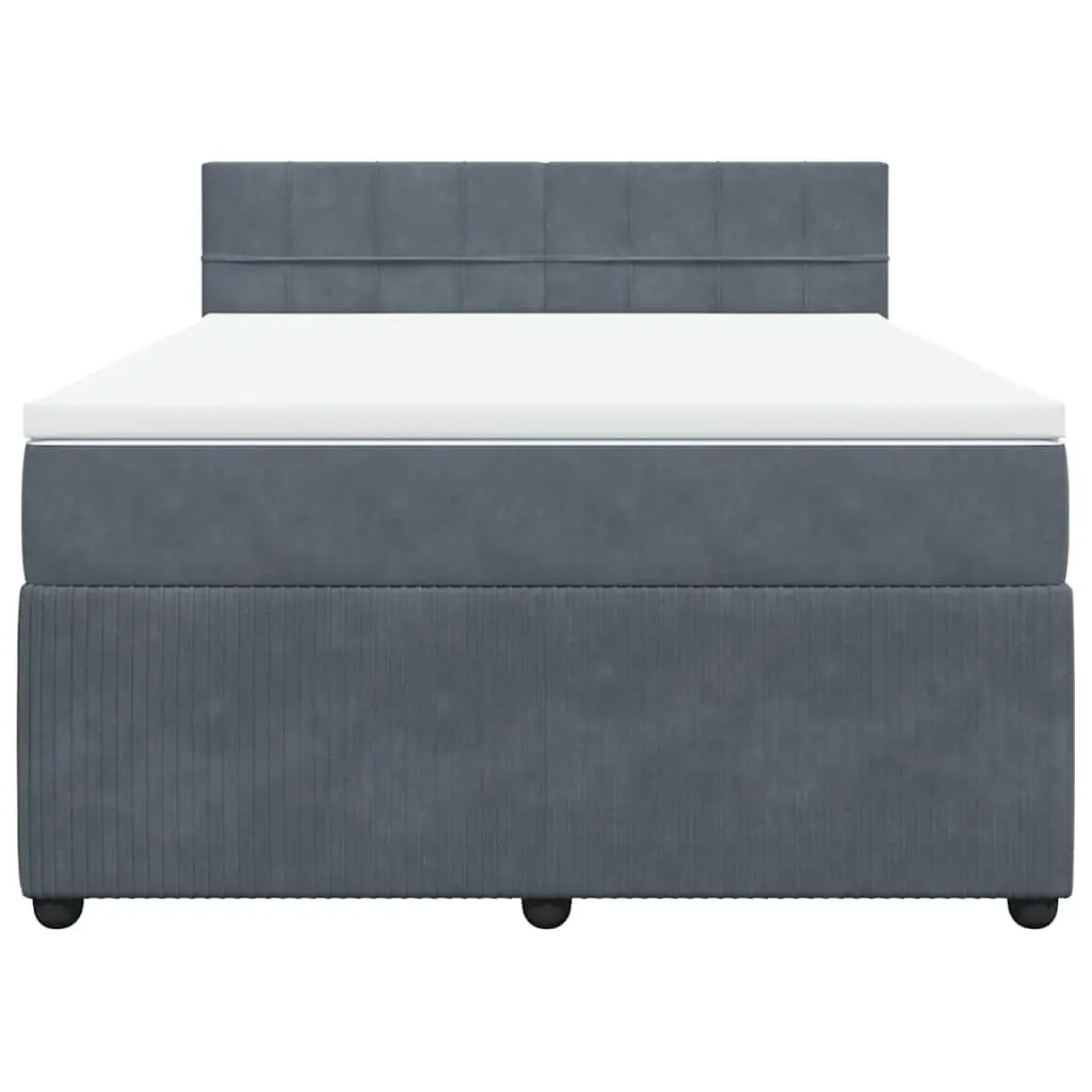 Queen Box Spring Bed with Pocket Spring Mattress and LED Lights Grey Velvet