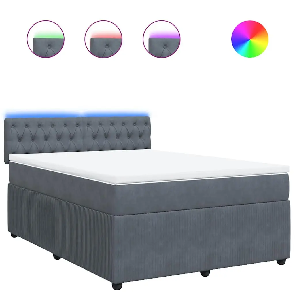 Queen Bed with Adjustable LED Lights Grey Velvet Pocket Spring Mattress