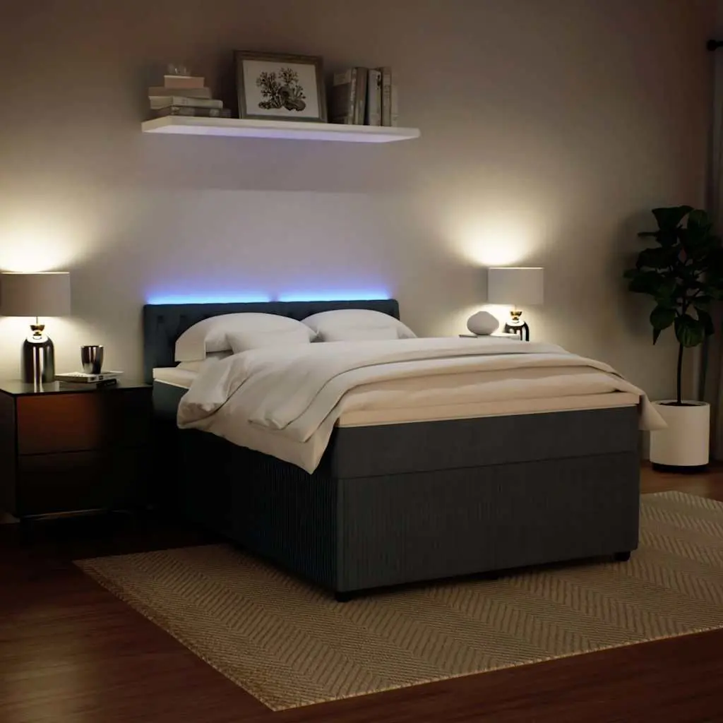 Queen Bed with Adjustable LED Lights Grey Velvet Pocket Spring Mattress