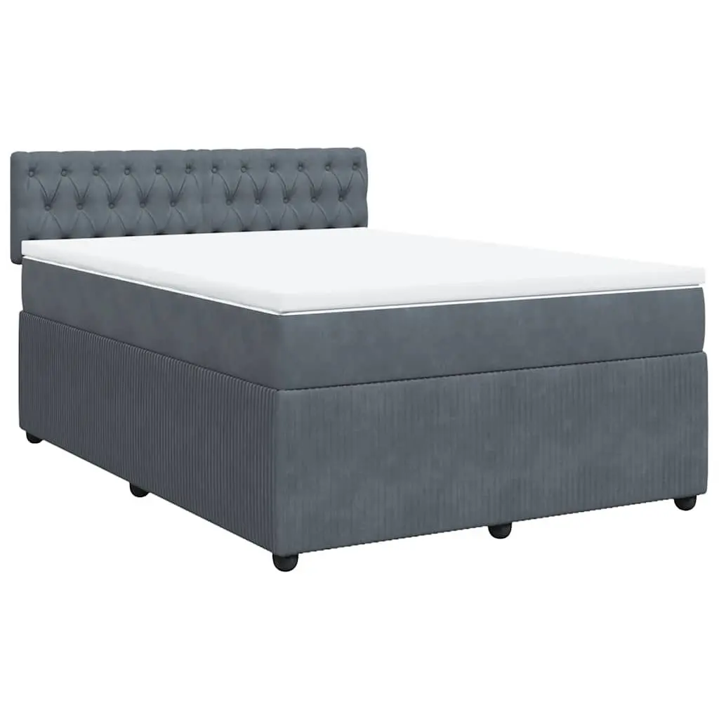 Queen Bed with Adjustable LED Lights Grey Velvet Pocket Spring Mattress