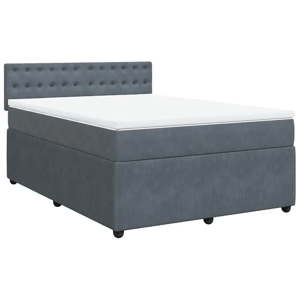 Queen Box Spring Bed Velvet Upholstered Frame Pocket Spring Mattress with LED Lights
