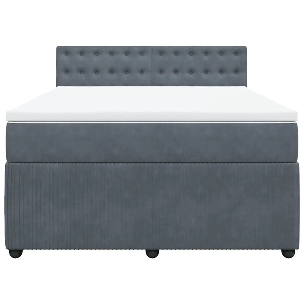 Queen Box Spring Bed Velvet Upholstered Frame Pocket Spring Mattress with LED Lights
