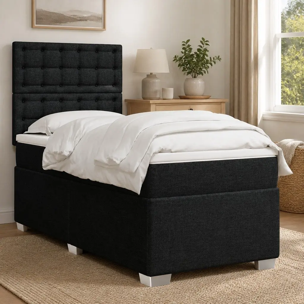 Box Spring Bed with Pocket Mattress Height-Adjustable Headboard King Single