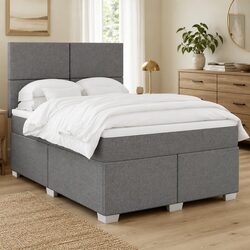 Double Box Spring Bed with Pocket Mattress Height-Adjustable Headboard Grey