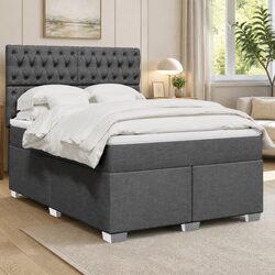 Box Spring Bed with Pocket Mattress Dark Grey Double Fabric Height Adjustable
