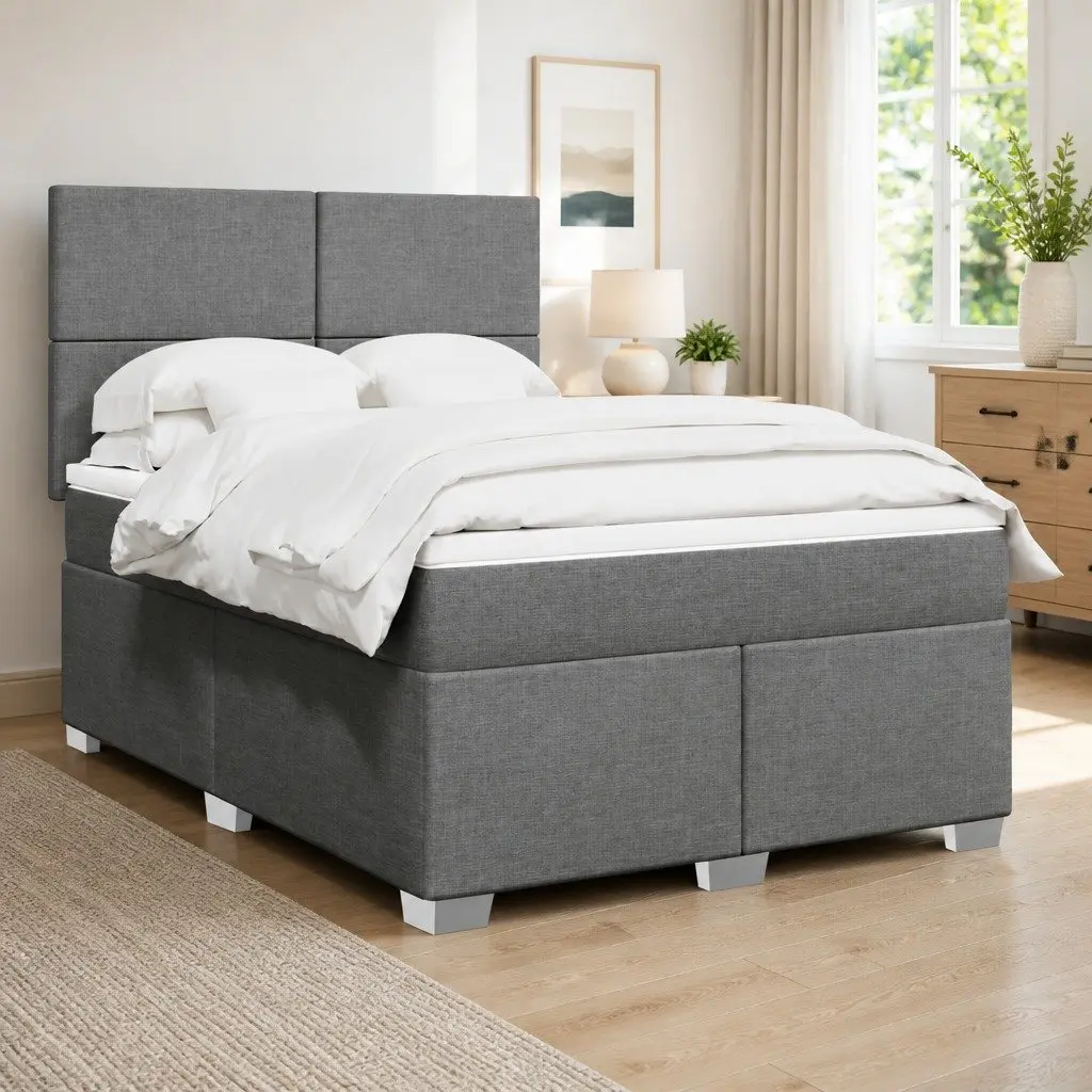 Queen Box Spring Bed with Pocket Spring Mattress Height-Adjustable Headboard Dark Grey