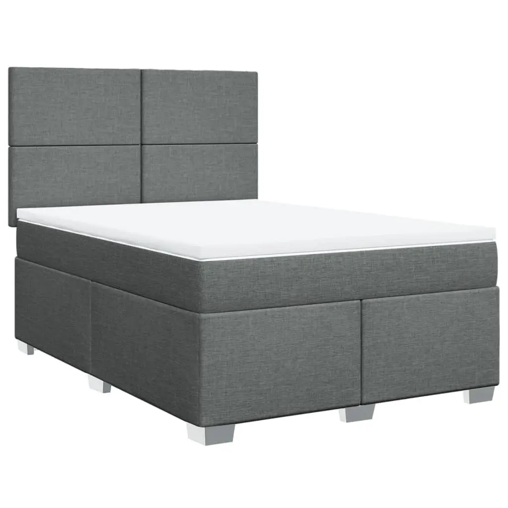 Queen Box Spring Bed with Pocket Spring Mattress Height-Adjustable Headboard Dark Grey