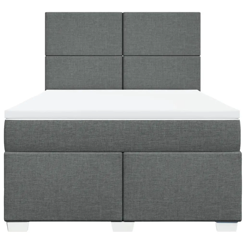 Queen Box Spring Bed with Pocket Spring Mattress Height-Adjustable Headboard Dark Grey
