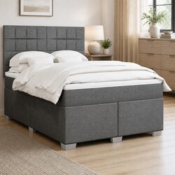 Queen Box Spring Bed with Pocket Mattress Height-Adjustable Headboard Grey
