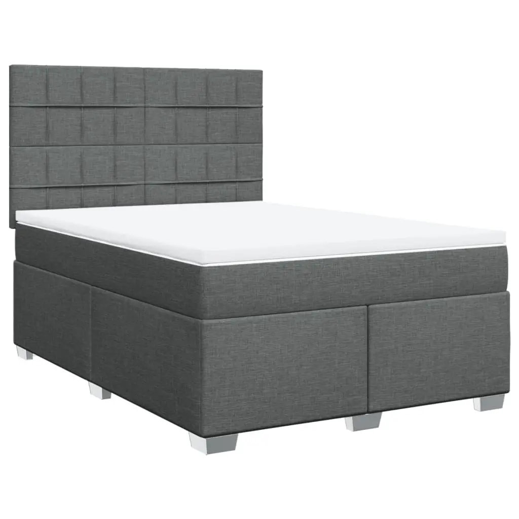 Queen Box Spring Bed with Pocket Mattress Height-Adjustable Headboard Grey