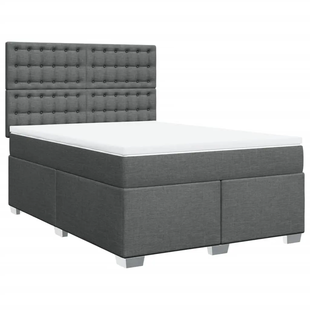 Queen Box Spring Bed Pocket Spring Mattress Grey Fabric Adjustable Headboard