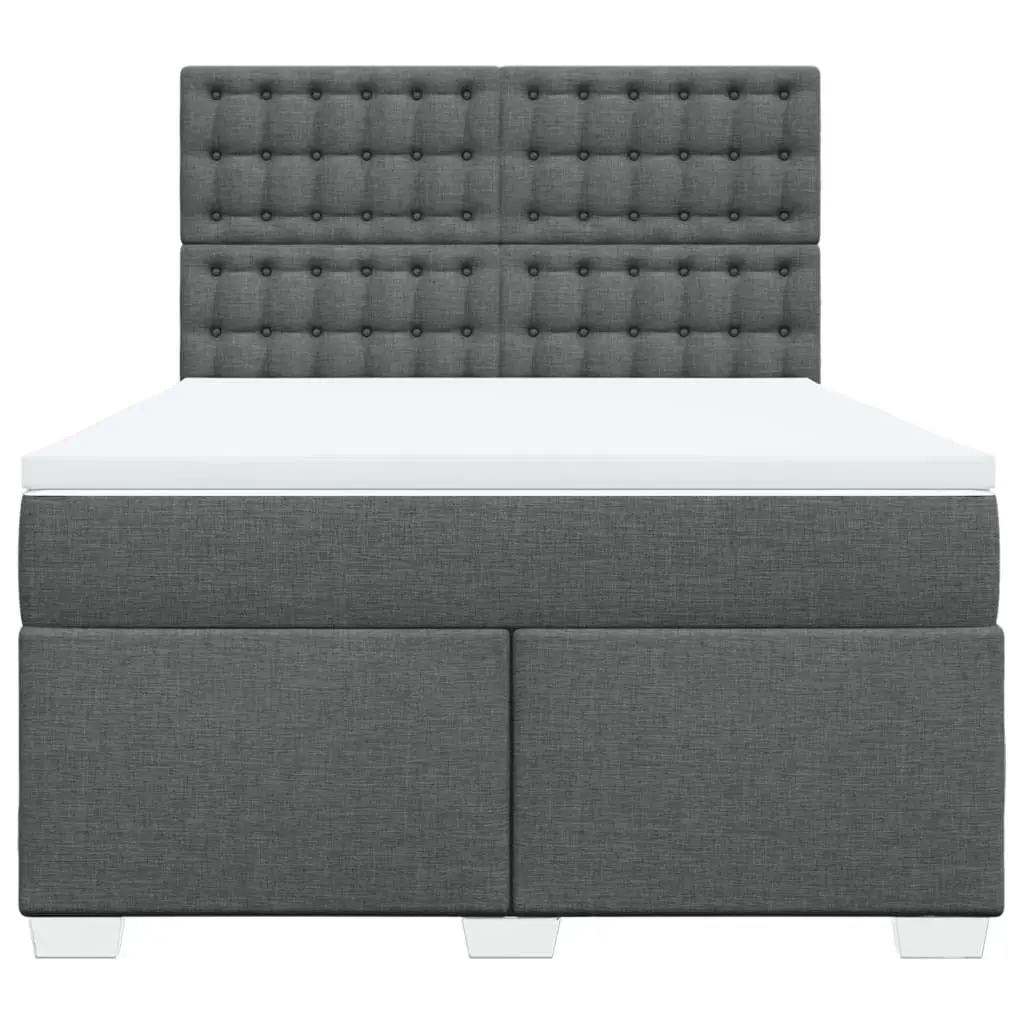 Queen Box Spring Bed Pocket Spring Mattress Grey Fabric Adjustable Headboard