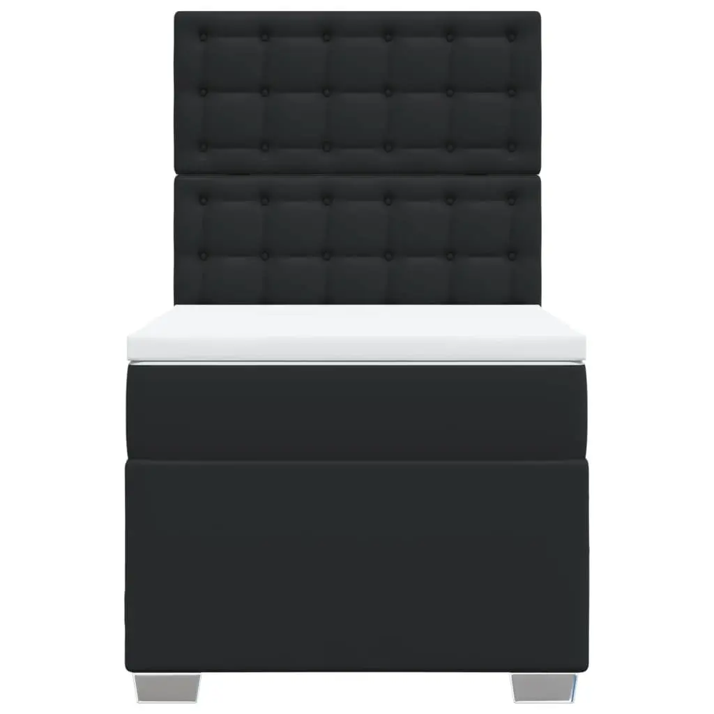 Box Spring Bed with Adjustable Headboard King Single Black Faux Leather