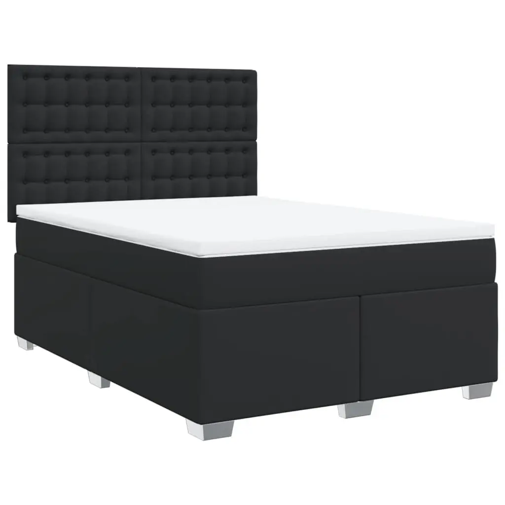 Queen Box Spring Bed Pocket Spring Mattress Adjustable Headboard Black Faux Leather Frame