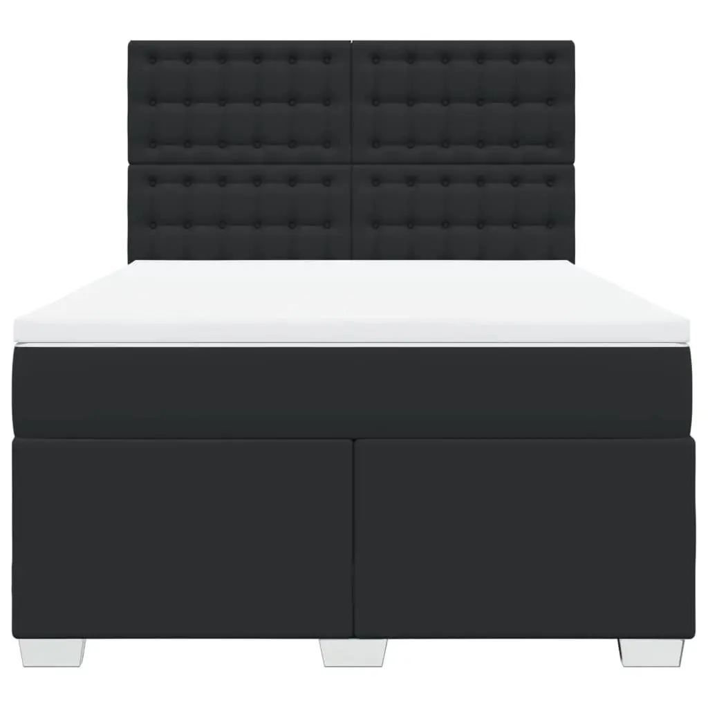 Queen Box Spring Bed Pocket Spring Mattress Adjustable Headboard Black Faux Leather Frame