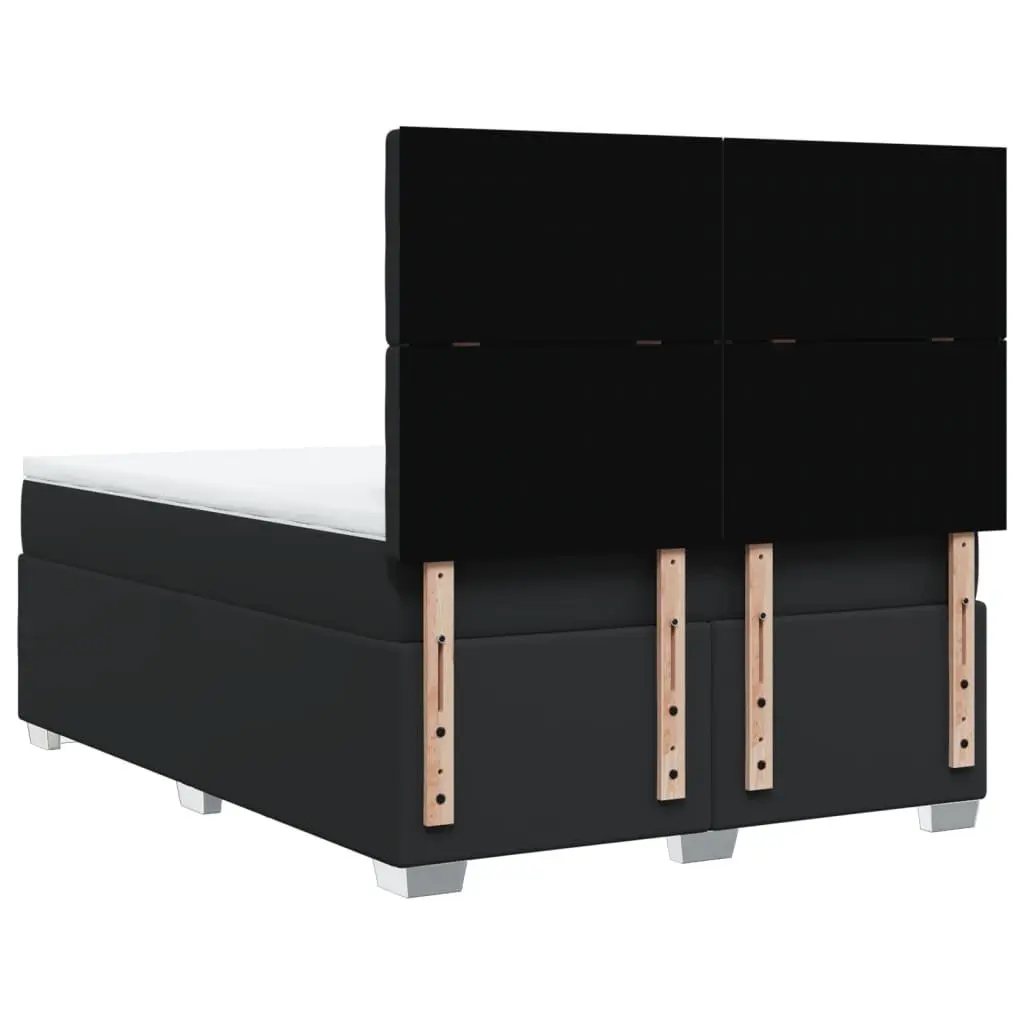 Queen Box Spring Bed Pocket Spring Mattress Adjustable Headboard Black Faux Leather Frame