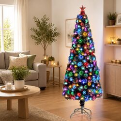 Artificial Pre-lit Christmas Tree White 210cm LED Fibre Optic Holiday Decoration