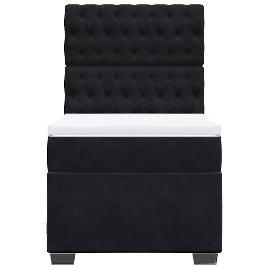 Box Spring Bed Pocket Spring Mattress Velvet Upholstery Black King Single Height Adjustable Headboard