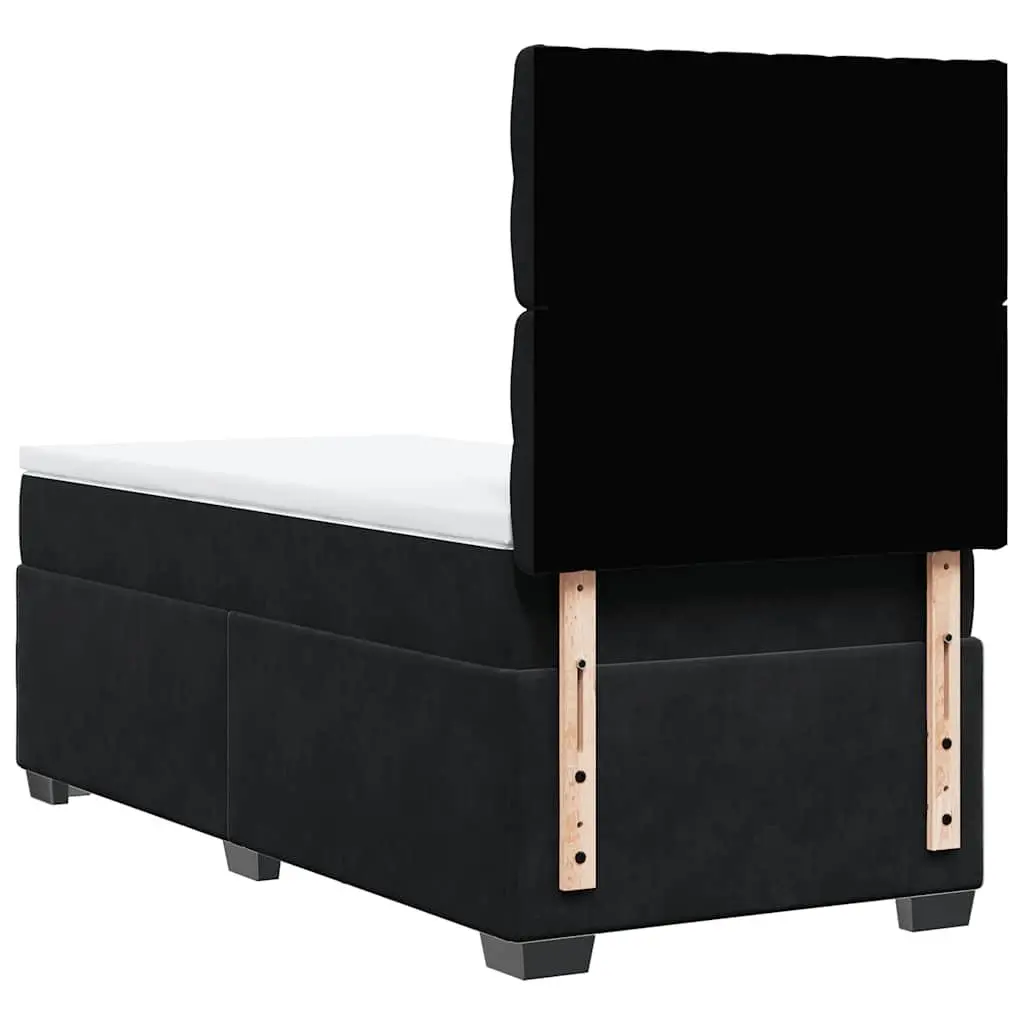 Box Spring Bed Pocket Spring Mattress Velvet Upholstery Black King Single Height Adjustable Headboard