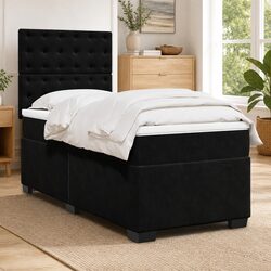 Box Spring Bed King Single with Pocket Spring Mattress Black Velvet Adjustable