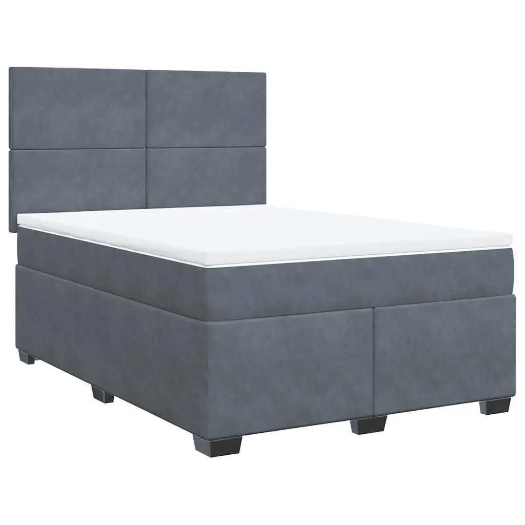 Box Spring Bed Pocket Spring Mattress Dark Grey Double Velvet Headboard