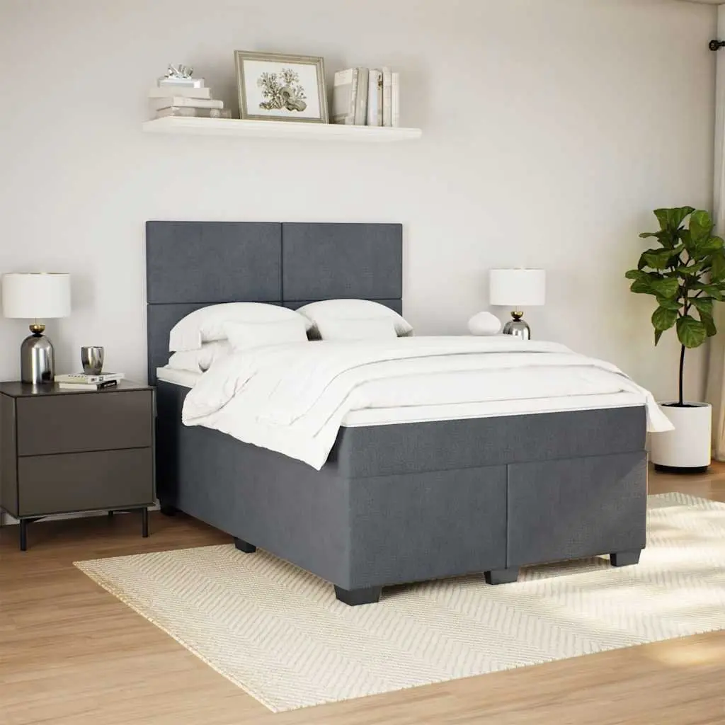 Box Spring Bed Pocket Spring Mattress Dark Grey Double Velvet Headboard